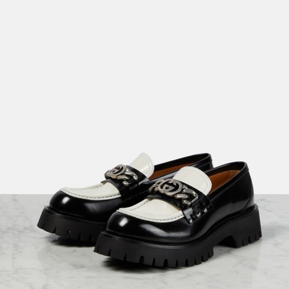 NWT NIB Gucci GG Cordovan Lux Platform Loafers Black & White, sz 39.5, US 9.5 - Picture 6 of 16